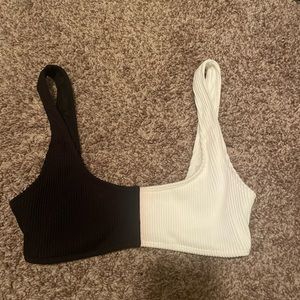Black and white color block bikini top